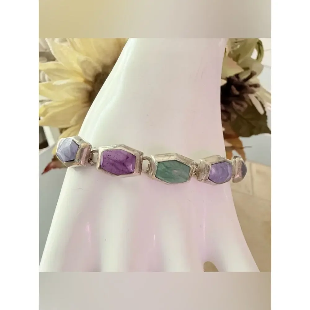 Vintage Taxco 925 Sterling Silver & Stone Bracelet